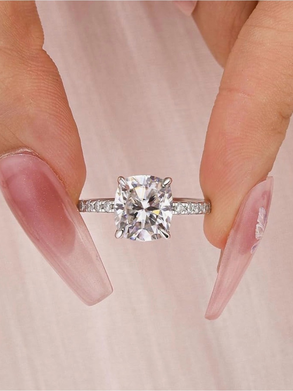 3.0 Carat Cushion Cut Moissanite Ring, D Color VVS1 Clarity, 925 S  size 8 - Picture 8 of 8